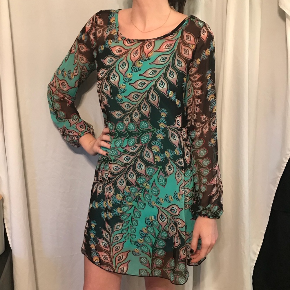 Peacock patterned dress with slip included